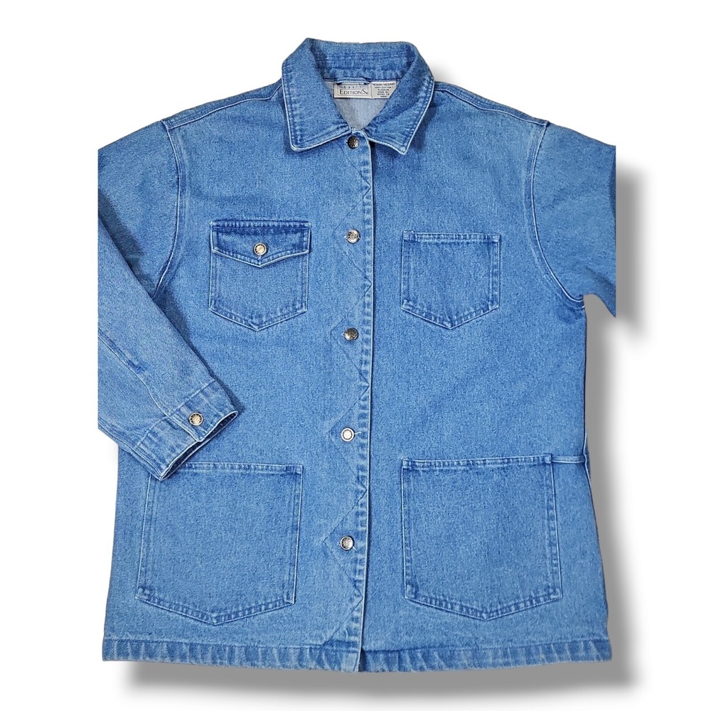 Vintage Basic Editions Med Wash Button Denim Jacket Men's Medium - Picture 3 of 9